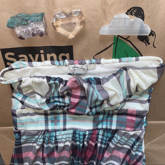 ⭐️Strapless Bubble-Hem, Tie Back Summer Dress, Plaid (American Rag) - Picture 4 of 11